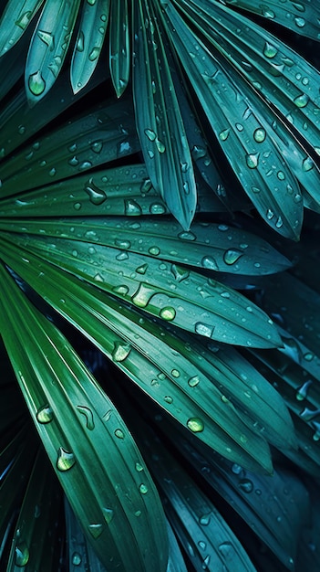 Una hoja verde con gotas de agua