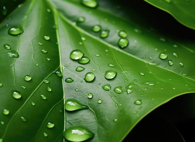 Hoja verde con gotas de agua