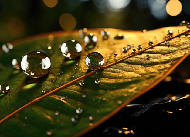 Hoja verde con gotas de agua