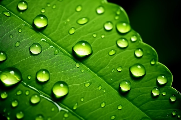 Una hoja verde con gotas de agua.