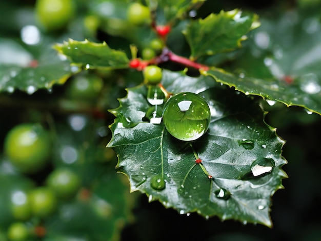 una hoja verde con gotas de agua