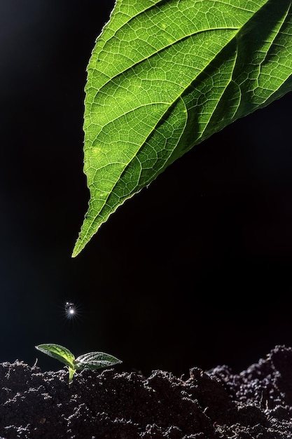 Hoja verde con gotas de agua