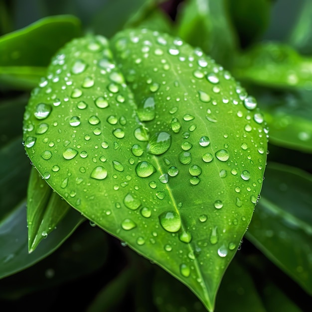 Hoja verde con gotas de agua