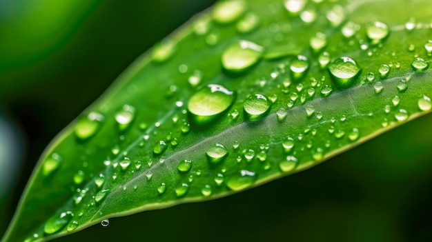 Una hoja verde con gotas de agua