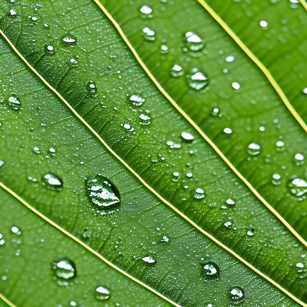 Una hoja verde con gotas de agua