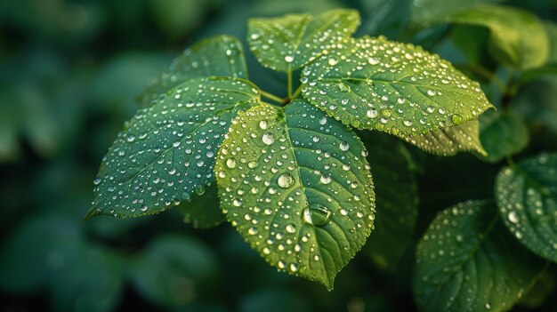 Una hoja verde con gotas de agua