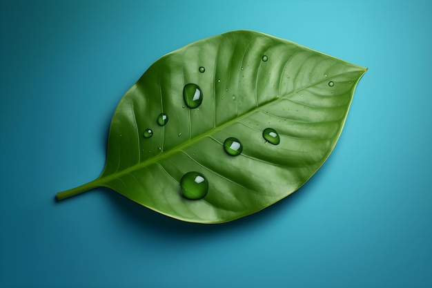 Una hoja verde con gotas de agua