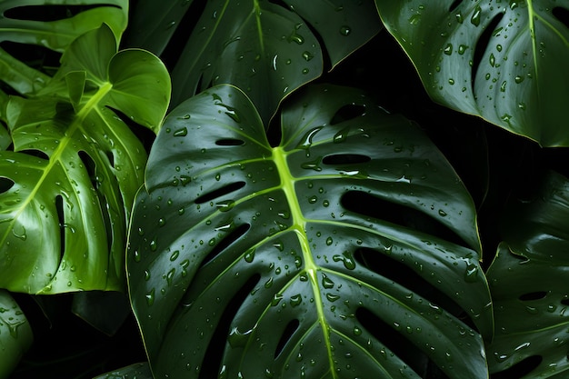 Una hoja verde con gotas de agua