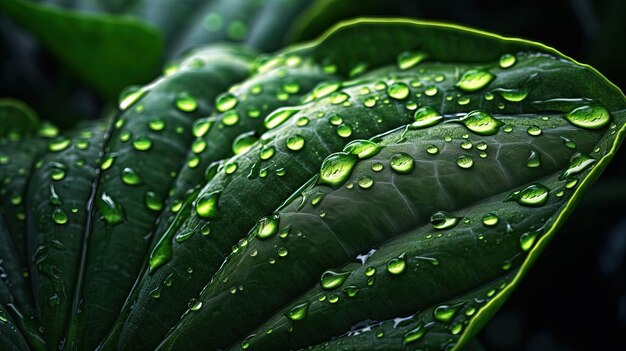 Una hoja verde con gotas de agua