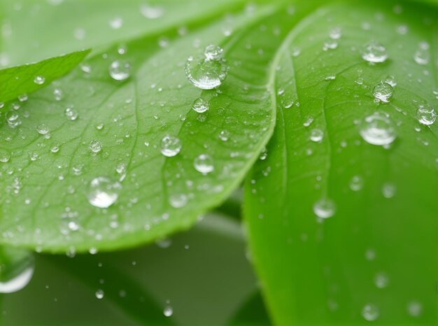 una hoja verde con gotas de agua