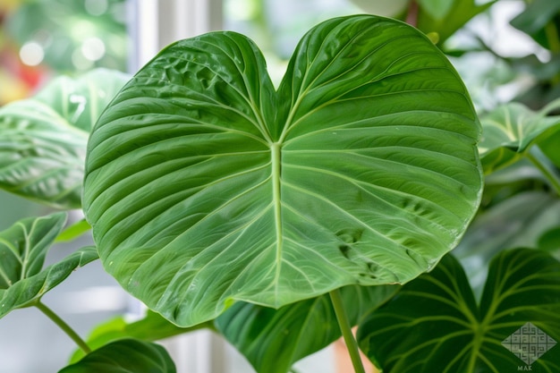 Foto una hoja verde grande y ondulada de philodendron billietiae, una rara planta tropical