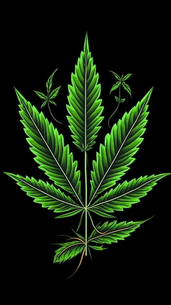 Hoja verde de marihuana sobre fondo negro ai generativo
