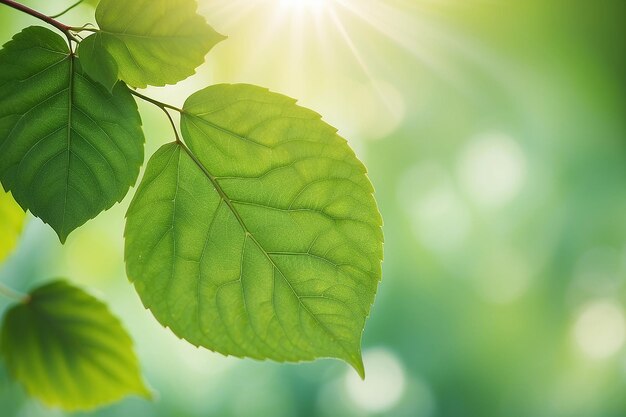 Hoja verde sobre un fondo verde borroso hermosa textura de hojas a la luz del sol fondo plantas verdes naturales ecología del paisaje vista de la naturaleza de primer plano con espacio libre para el texto fondo verde natural