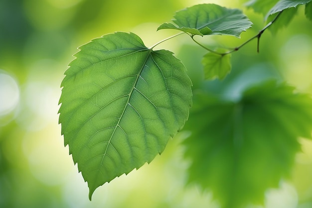 Hoja verde sobre un fondo verde borroso hermosa textura de hojas a la luz del sol fondo plantas verdes naturales ecología del paisaje vista de la naturaleza de primer plano con espacio libre para el texto fondo verde natural