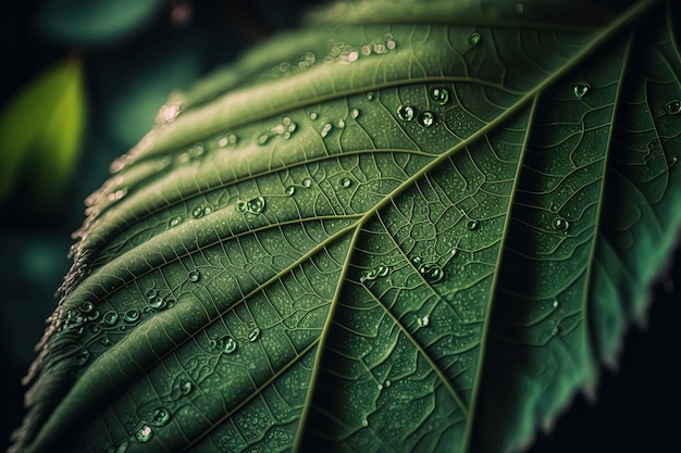 Hoja verde con venas fotografía macro AIGenerated