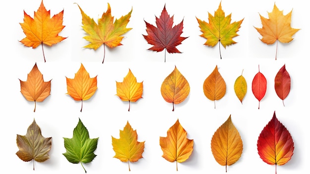 Hojas aisladas Colección de hojas de otoño caídas multicolores aisladas sobre fondo blanco
