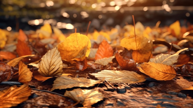 Hojas amarillas de otoño en el suelo