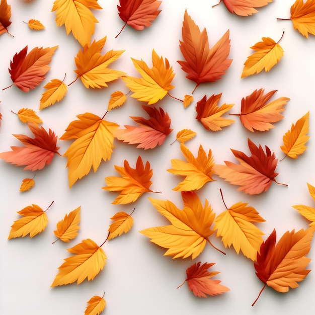 Hojas de árbol de otoño amarillo naranja sobre un fondo blanco Hojas de arce IA generativa