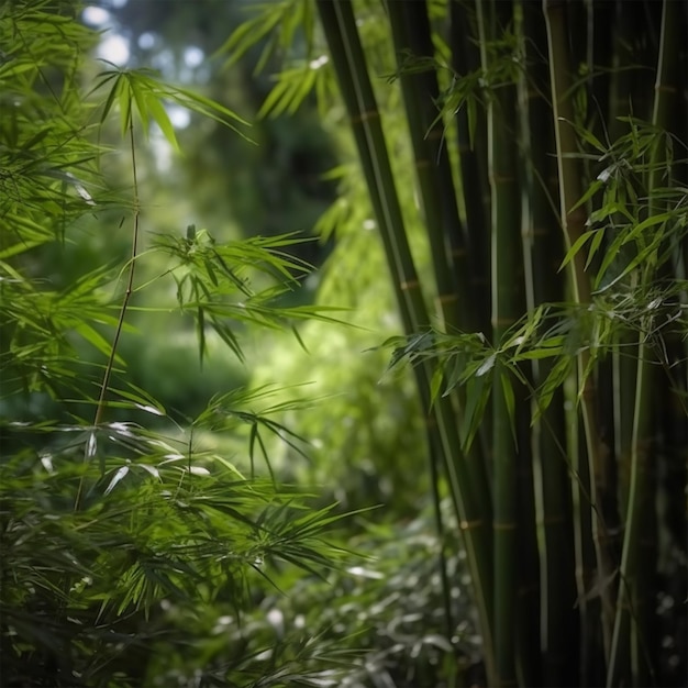 Hojas y árboles de bambú en el bosque