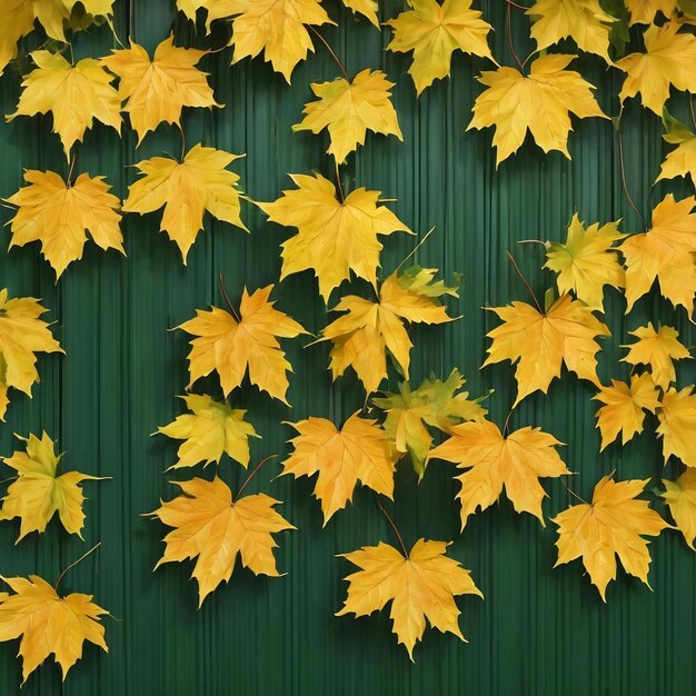 Foto hojas de arce amarillas en la parte superior de la valla verde
