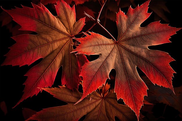 Las hojas de arce carmesí del otoño