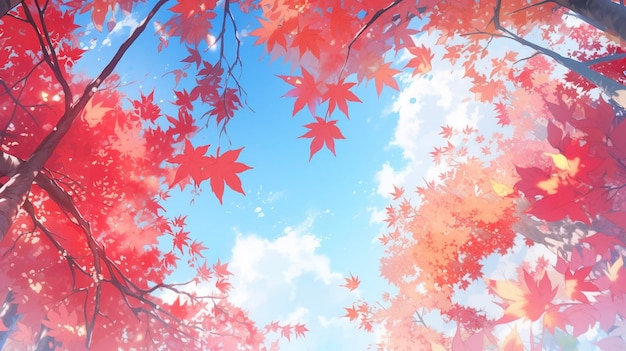 Hojas de arce de fondo en la temporada de otoño estilo de animación japonesa