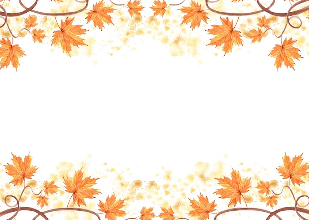 Hojas de arce de otoño en ramas tarjeta postal de plantilla con espacio de copia marco de otoño para la fiesta de la cosecha