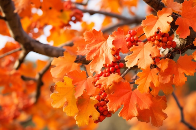 hojas de arce y roble en el arbusto en otoño