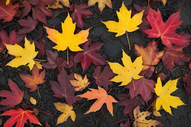 Hojas de arce rojas y amarillas de otoño