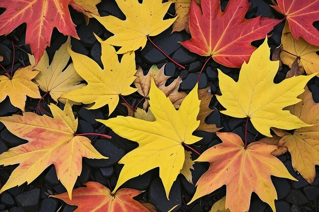 Hojas de arce rojas y amarillas de otoño