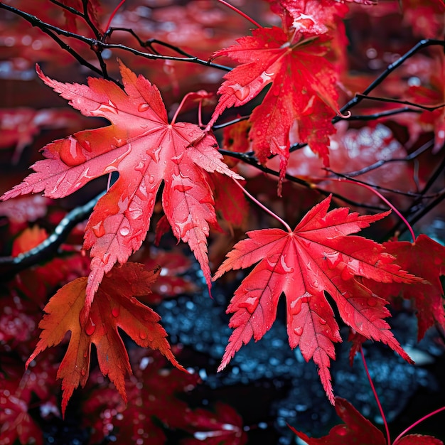 Hojas de arce rojas vibrantes en otoño