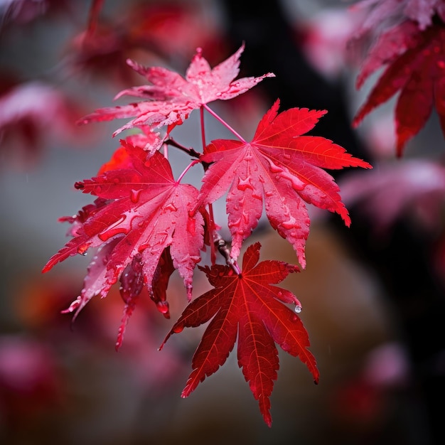 Hojas de arce rojas vibrantes en otoño