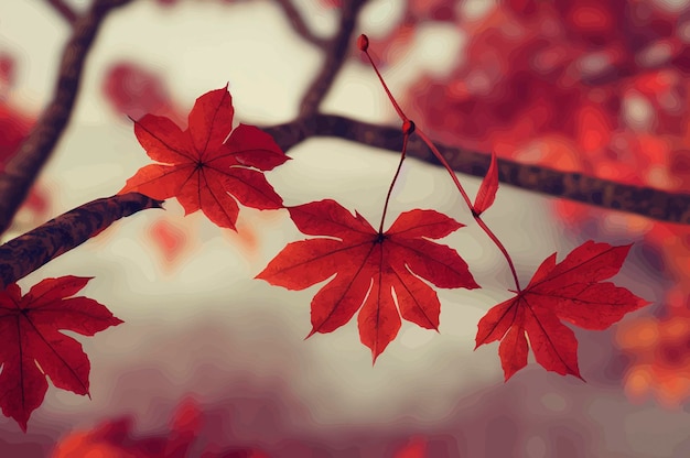 Hojas de arce rojo en las ramas