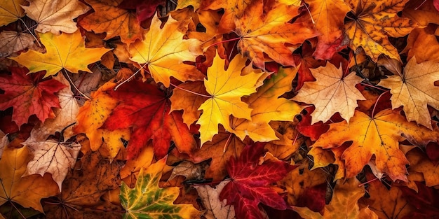 Hojas de arce secas caídas en otoño IA generativa