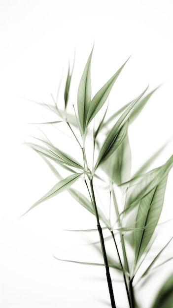 Hojas de bambú blanco verde abstracto en un fondo suave