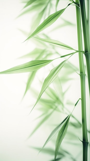 Hojas de bambú blanco verde abstracto en un fondo suave