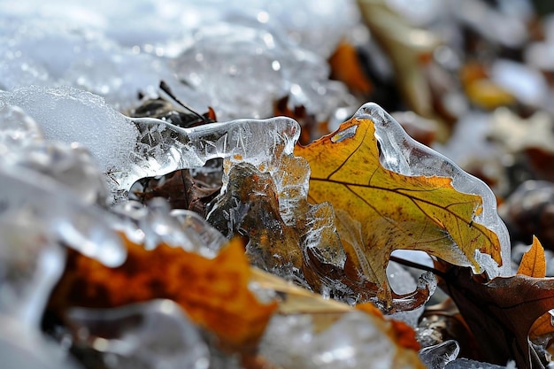 Hojas en bloques de hielo