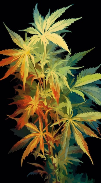 Foto las hojas de cannabis de colores generan un fondo