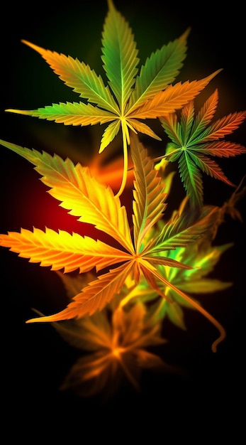 Las hojas de cannabis de colores generan un fondo