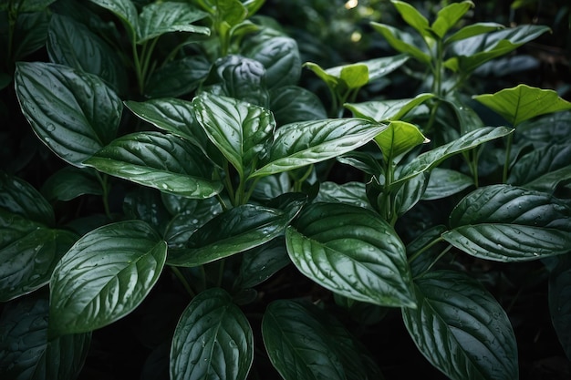 Las hojas de color verde oscuro en un jardín representan el entorno natural