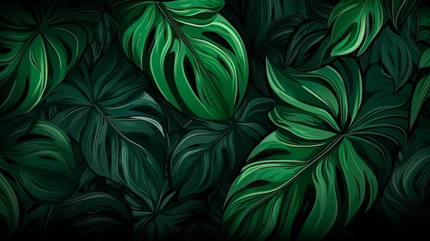 hojas de color verde oscuro sobre un fondo oscuro