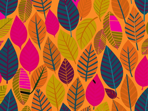 hojas coloridas con un fondo colorido y la palabra primavera en la parte inferior