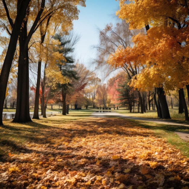 Hojas coloridas en el parque durante el otoño.