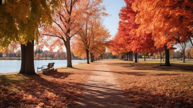 Hojas coloridas en el parque durante el otoño.