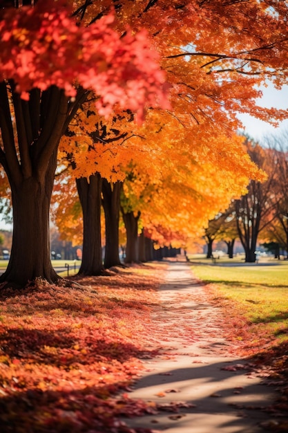 Hojas coloridas en el parque durante el otoño.