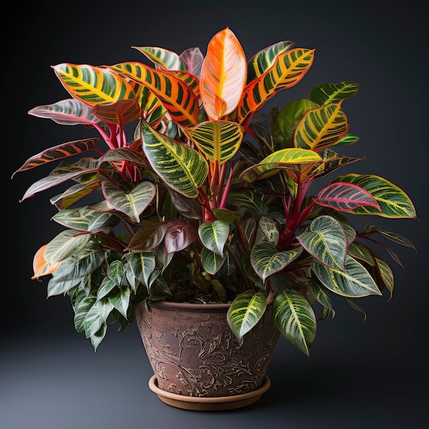 Hojas decorativas Croton jaspeado o Codiaeum Variegatum planta hojas coloridas AI generativa