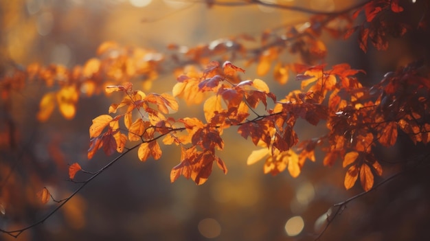 Hojas doradas de otoño cayendo suavemente de las ramas de arce
