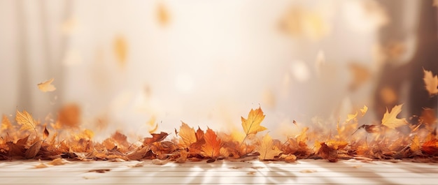 Hojas doradas de otoño en el cielo iluminado por el sol perfecto telón de fondo de Acción de Gracias con follaje bokeh borroso IA generativa