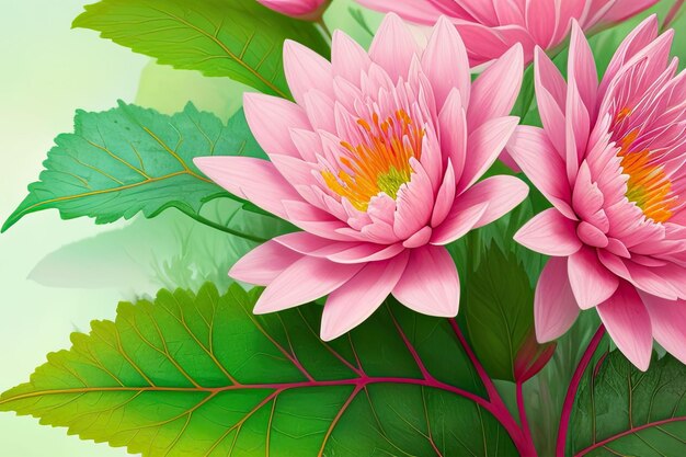 hojas flores florete verde mundo de fantasía tonos pastel composición desaturada pintura digital