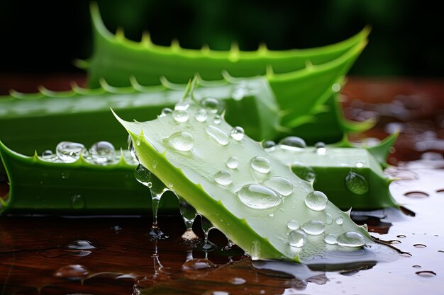 Hojas frescas de aloe vera en el fondo